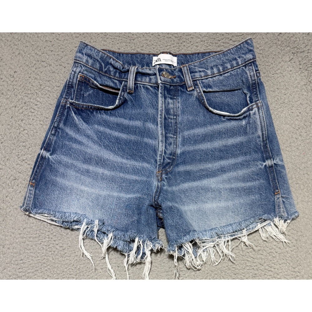 Zara Womens Denim Cut-Off Shorts Size 6 Blue 5-Pocket Button Fly Cotton
